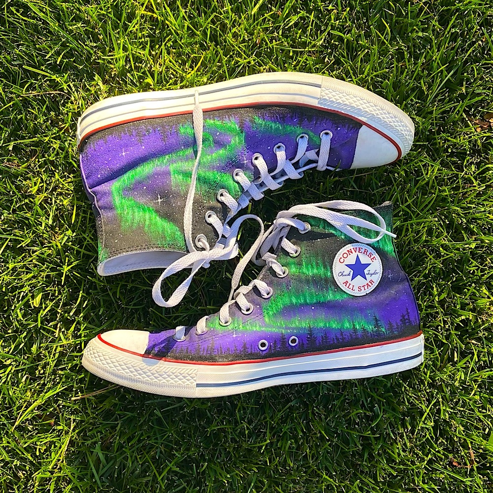 COPY - COPY - Custom Hand-Painted Northern Lights Converse High Tops